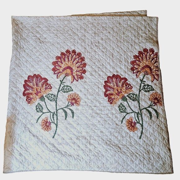 Vtg Double Full size Curio Quilt Reversible Flower Embroidered Bedspread Blanket - Picture 15 of 15